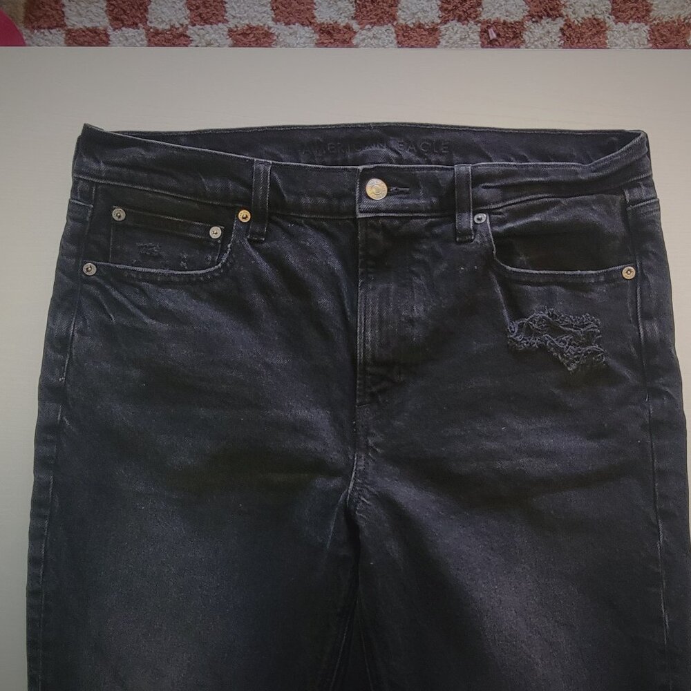 Women's American Eagle Stretch Slim Straight Black Jeans Sz 14
